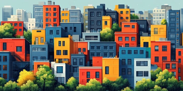 Vibrant urban landscape city digital colorful buildings daytime modern architecture concept