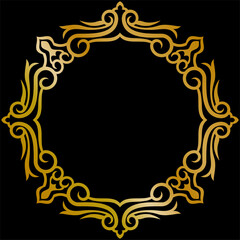 Elegant Gold Ornament Decoration. Luxury Premium Symmetrical Design with Shiny Glossy Black Background. Editable and Scalable Vector EPS for Graphic Design and Print	