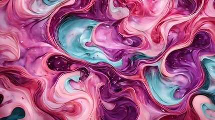 Obraz premium Vivid abstract artwork featuring harmonious swirls of pink, purple, and blue hues, evoking a sense of movement and creativity in a vibrant and sophisticated composition.