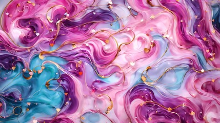 Obraz premium A vibrant and artistic portrayal of swirling pink, purple and mint hues, adorned with heart shapes. Invokes feelings of love, romance, and festivity, making it perfect for themed designs or decor.