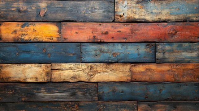 Colorful wooden planks background rustic home digital vibrant environment close-up view - Powered by Adobe
