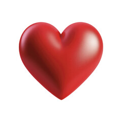 A bright red, three-dimensional heart shape with a smooth, glossy surface, isolated on transparent and white background