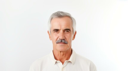 Obraz premium A selfassured senior man confidently poses for the camera, showcasing his vibrant personality against a clean backdrop.