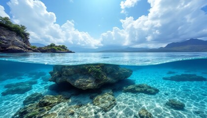 Fototapeta premium Mediterranean Paradise: A Breathtaking Underwater and Above Water View