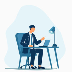 A professional businessman sitting at a desk under a lamp, holding a document, representing focused work, office tasks, and business productivity