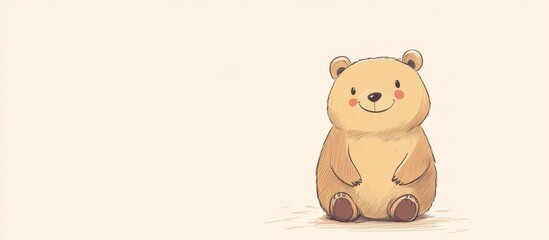 Fototapeta premium Cute Smiling Bear Sitting Beige Background Minimalist Design