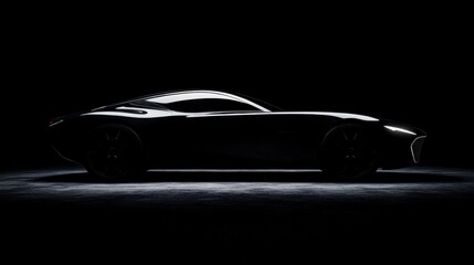 Obraz premium Sleek Black Sports Car in Dark Studio - Side Profile