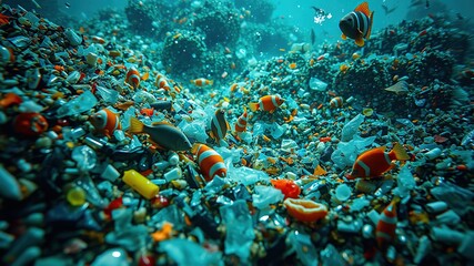 Obraz premium Plastic Pollution Sea Garbage Impact Ocean