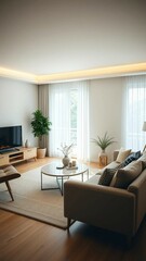 Fototapeta premium A contemporary living room with modern furniture soft lighting and a minimalist aesthetic for a cozy