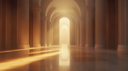 Golden Light Hallway Archway Columns Sunlight Interior Architecture