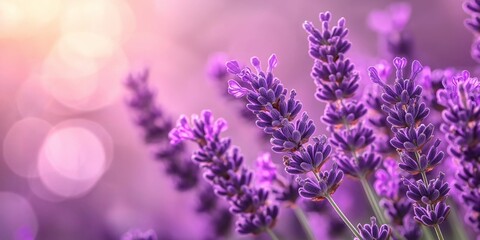 Obraz premium A field of lavender flowers bathed in soft purple hues creating a serene atmosphere.
