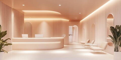Minimalist Pink Medical Clinic Reception Area - Calm Waiting Room Design