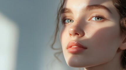 Fototapeta premium Young Woman's Face, Soft Light, Close-Up Portrait