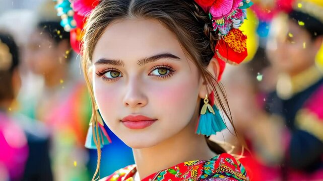 A vibrant closeup of floral art showcasing Ukrainian symbols, perfect for celebrating independence and peace.