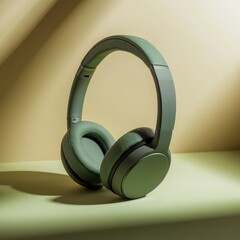 Olive Green Wireless Headphones on Pale Green Surface