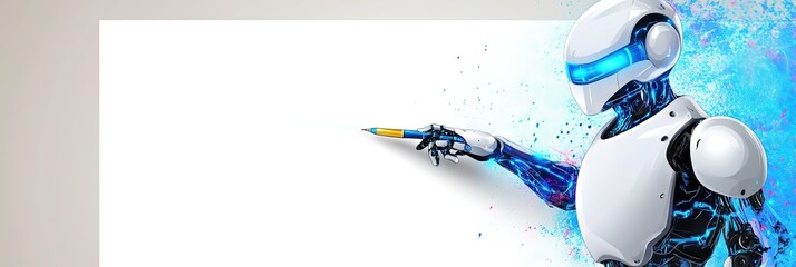  illustration robot artist drawing on blank canvas for ai art and image generation concept - generative artificial intelligence and machine learning