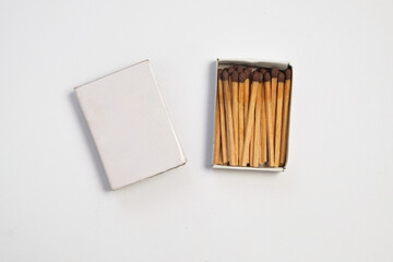 Top view of wooden lighters isolated on white background.For mockup design.Traditional lighters.Copy space for text.For graphic design or banner background