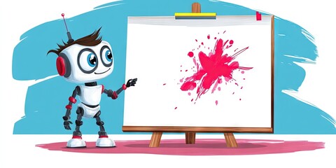  illustration robot artist drawing on blank canvas for ai art and image generation concept - generative artificial intelligence and machine learning