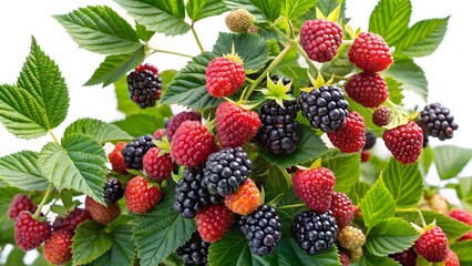 Raspberries and Blackberries on the Branch