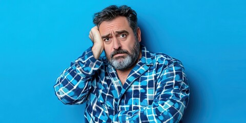 Fototapeta premium tired sleepy latino man in pajamas, isolated on solid background 