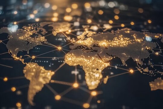 Global Interconnectivity: A Network of Lights Illuminating the World - Powered by Adobe