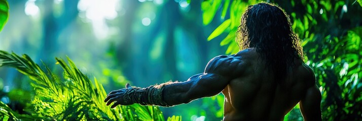 tarzan  primitive man living in the jungle