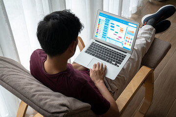 Obraz premium Coding and programming software developed for brisk school education. Simplified program, easy software for student children to study basic coding and programming at school classroom.