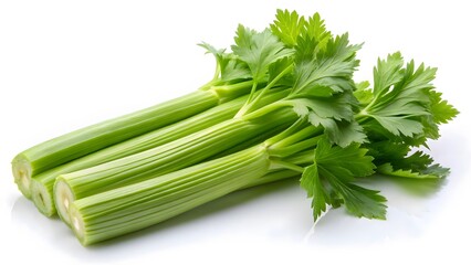 Fresh Celery Stalks on White Background