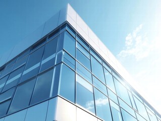 Modern Glass Facade Building with Blue Sky and Clouds