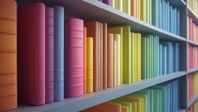 A library shelf filled with colorful books, representing the diversity of academic material and study.