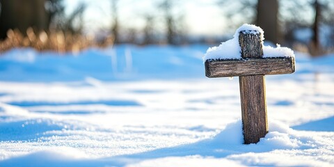 wooden cross in snow 
