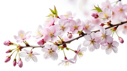 Naklejka premium Pink Cherry Blossom Branch on White Background