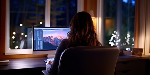 woman working in modern minimalist home office -