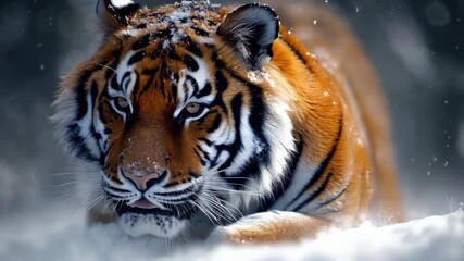 Majestic tiger stalking through snowy wilderness in winter