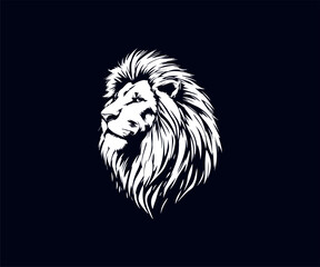 Lion head vector illustration on dark background. Lion head logo template