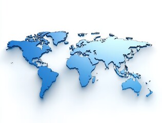 Obraz premium A blue 3D world map set against a crisp white background.