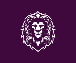Lion head with dumbbells. Vector illustration for your design