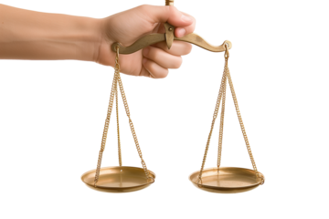 Hand Holding a Balanced Scale of Justice Isolated on a White Transparent Background Ready for Legal or Symbolic Representation