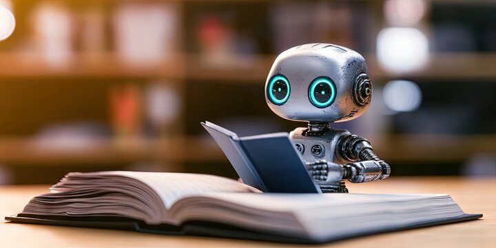 robot writing in book for large language model and artificial intelligence chatbot concept