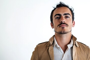 Obraz premium Confident Young Man in Casual Attire Against a Minimalist Background
