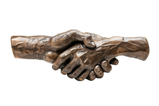 Handshake Sculpture Symbolizing Business and Partnership on a White Background