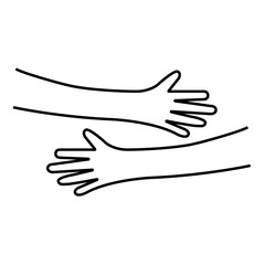 Icon of two hands reaching out, symbolizing support and emotional connection. Support. Embrace. Emotional connection. Helping hands. support, therapy, mental health resources, and connection.

