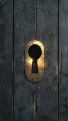 Glowing Keyhole on a Dark Wooden Door: A Symbol of Mystery and Opportunity