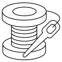 Outline Icon of a Spool of Thread and Sewing Needle. Logo Designs, Online Stores, and Craft Business Branding. Dedication. Passion. The Symbol of Creativity and Handmade Excellence

