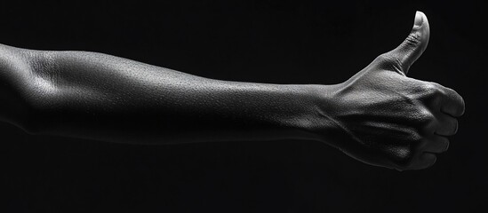 Obraz premium Black and white close-up of a hand giving a thumbs up against a dark background