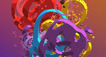 Abstract 3D Illustration: A vibrant display of abstract shapes and forms. This dynamic and visually arresting artwork features an intricate arrangement of colorful, three-dimensional elements.