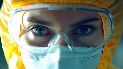 Healthcare worker in protective gear prepares for critical task in laboratory setting