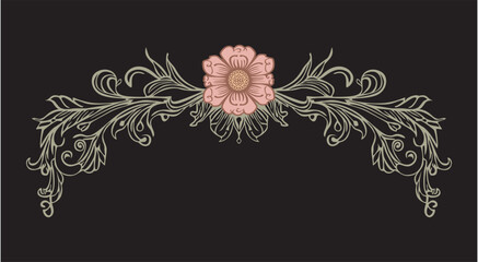 flower with leaf flourish, vector, floral, design, flower, decoration, illustration, pattern, ornament, element, swirl, art, shape, leaf, scroll, black, silhouette, tattoo, border, ornate, nature