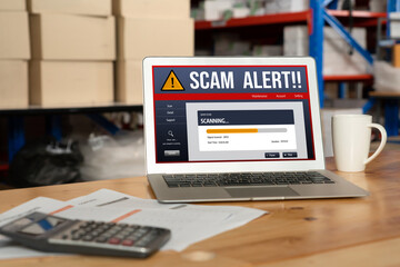 Cyber security software show alert of cyber attack for protection snugly. Danger from virus,...