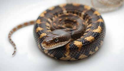 Obraz premium Coiled Antaresian Python: A Stunning Close-up in Serene Light